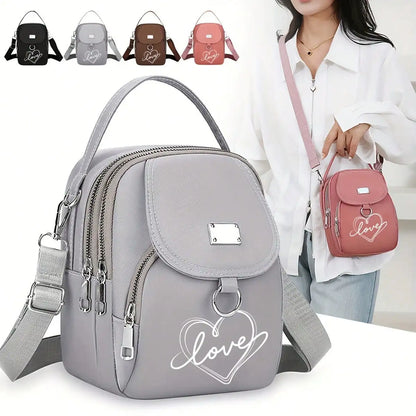 Heart Love Print Shoulder Bag - Compact Crossbody With Adjustable Strap And Ample Capacity