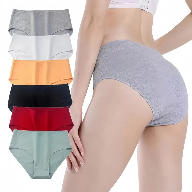 1 Pack Soft Cotton Briefs Women High Waist Panties Ladies Solid Color Women&