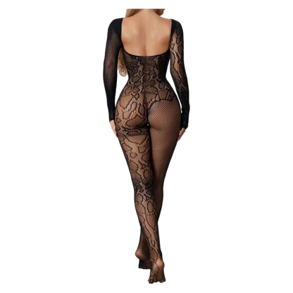 Open Bra Leopard Print Long Sleeves BodySuits Erotic Lingerie Transparent Backless Bodystocking Sexy Fishnet Hollow UnderwearSet