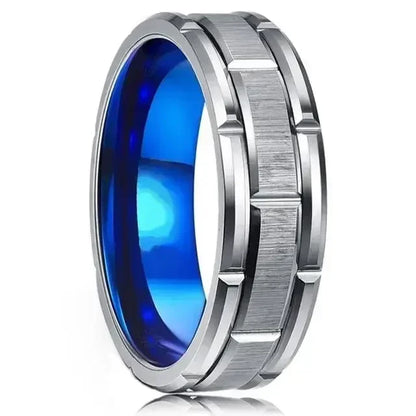 Fashion Men 8MM Stainless Steel Ring Black Color Brushed Double Groove Pattern Men&