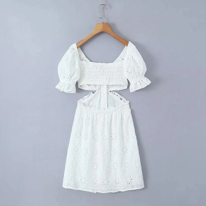 Foridol White Lace Cotton Dress V Neck Off Shoulder Sexy Beach Short Dress Summer Women Buttons Cut Out Mini Beach Sundress 2025