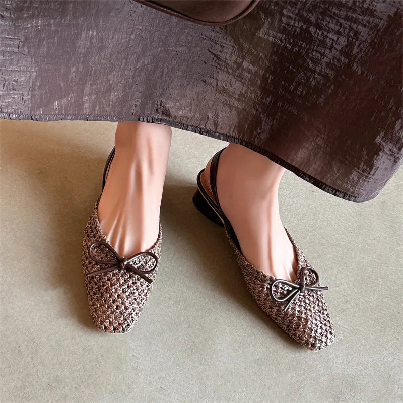 Woven Bow Back Strap Design Sandals Women&