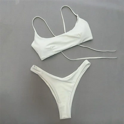Brown Bandeau Micro Bikini Set Back String Lace-up Sexy Swimsuit Solid Swimwears Woman 2026 High Cut Bathing Suit Bikinis Femmes