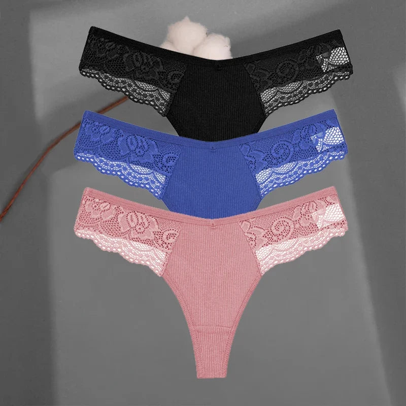 Soft Cotton Thong Panties Set — Lace G-String Underwear for Women
