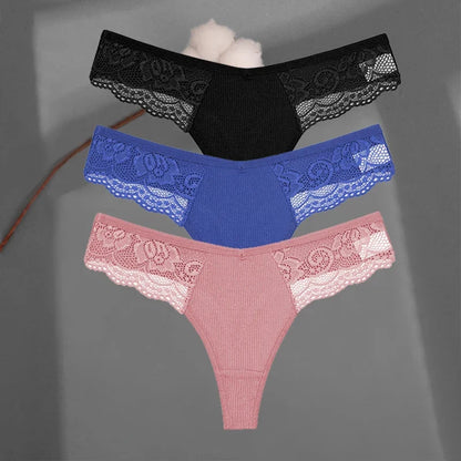 Soft Cotton Thong Panties Set — Lace G-String Underwear for Women