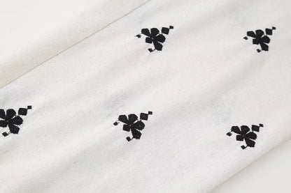 Foridol Geometric Pattern Embroidery Long Pants Women Wide Leg Beige Casual Summer Pants Elastic Waist Drawstring Pants 2025