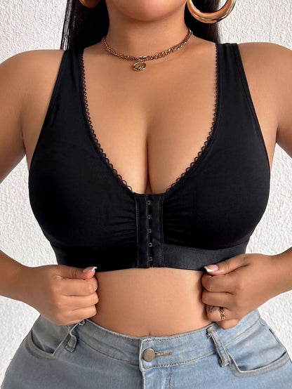Full Cup Plus Size Women Bra Front Closure Wireless Unlined Thin Cup Gathering Brassiere Comfort Side Support Everyday Bra