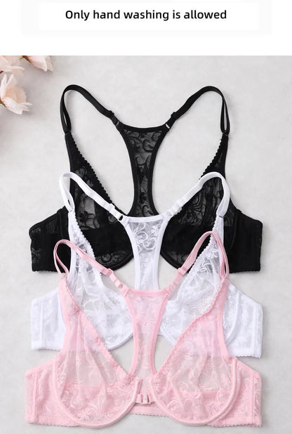 Womens Front Button Lace Bra Underwire Underwear Elegant Embroidery Trendy Breathable Casual Plus Size Lingeire A B C D E F Cup