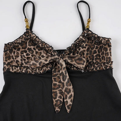 American Hotsweet Y2k Leopard Camisole Women Retro Streetwear E-girl 90s Dark Gothic Sexy Patchwork Lace-up Crop Tank Top Femme