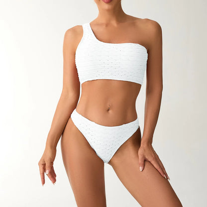 2026 New Style Breathable Quick Dry Solid Color Single Shoulder Bikini Sexy Swimsuit Women&