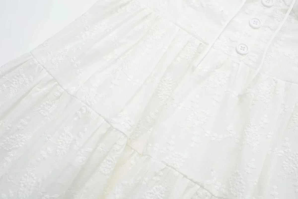 Foridol Button Bowknot Off Shoulder White Lace Mini Dress Summer Beach Embriodery Short Party Holiday Vestidos Smocked 2025