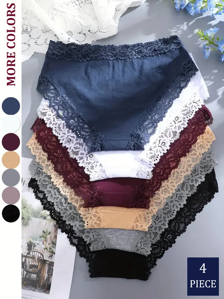 Comfortable Cotton Lace Panties for Women – 4-Piece Set, S–XL