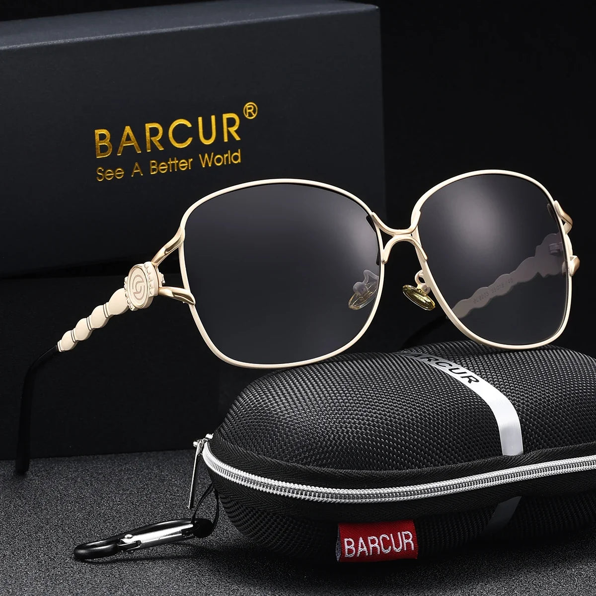 BARCUR Women’s Polarized Sunglasses – Oversized Elliptical Black Frame UV400 Protection Outdoor Fashion Mirror Leg Design High Quality Trendy Style Sunglasses for Travel Driving &amp; Summer Apparel
