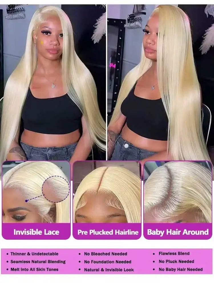 Silky 613 Blonde Bone Straight Human Hair Wig Dual 13x4&amp;13x6 Invisible HD Lace Super Long Lengths