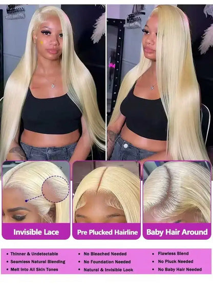 Silky 613 Blonde Bone Straight Human Hair Wig Dual 13x4&amp;13x6 Invisible HD Lace Super Long Lengths