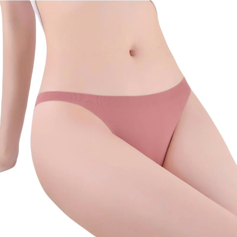 5Pcs/Set Women Seamless Briefs Ice Silk Panties Sexy Low Waist Underwear Female Underpants Solid Color Lingerie M-XL