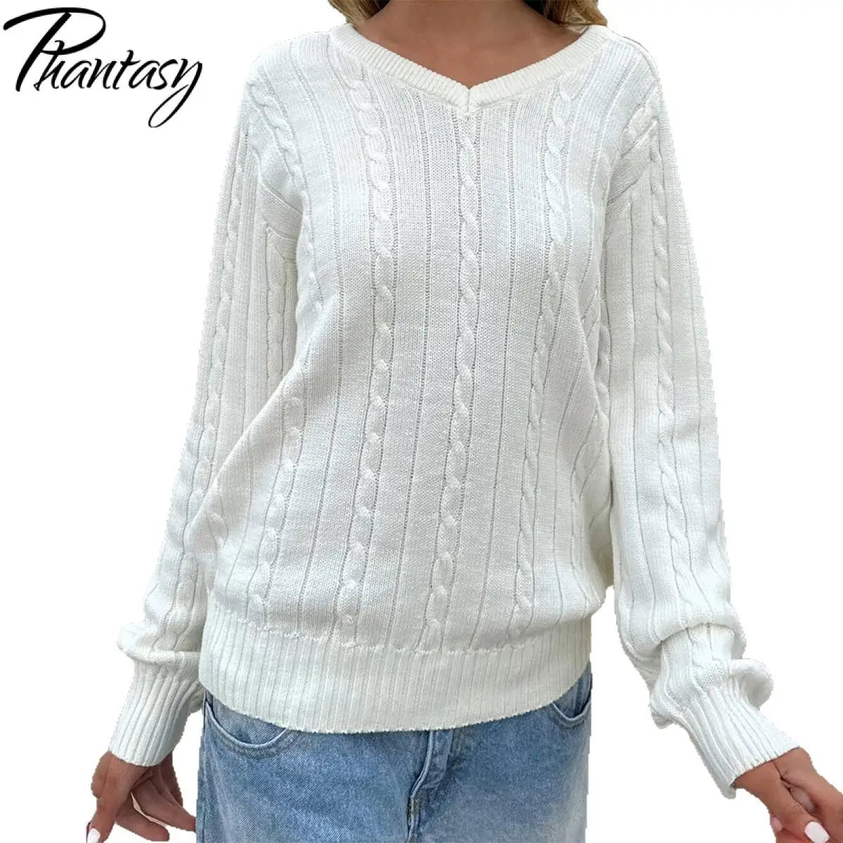 Phantasy Retro Solid Color Sweater Winter Women&