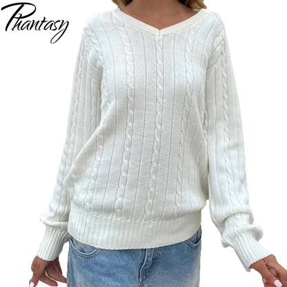 Phantasy Retro Solid Color Sweater Winter Women&