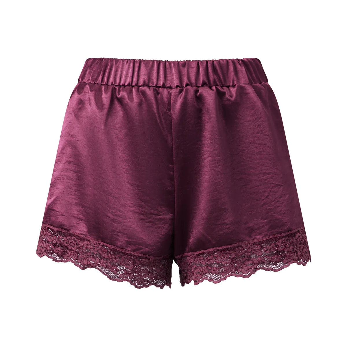 Women Casual Loose Summer Shorts Solid Color Elastic Waist Lace Trim Shorts for Daily Wear, Lounge