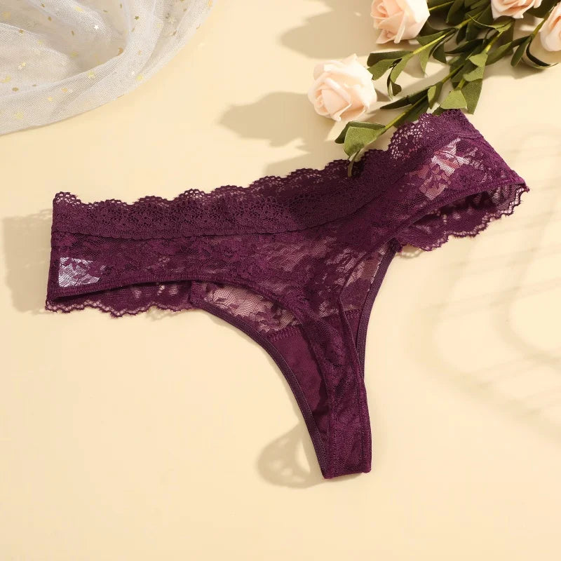 3-Piece Lace Thong Panties for Women – Seamless, Low-Rise Lingerie