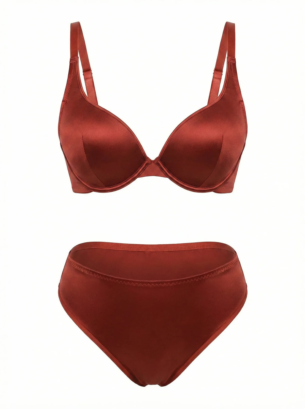 Plus Size Satin Lingerie Set Women Burnt Copper Unlined Underwire Bra and Panty Set Sexy Shiny Vacation Intimates set MR3610