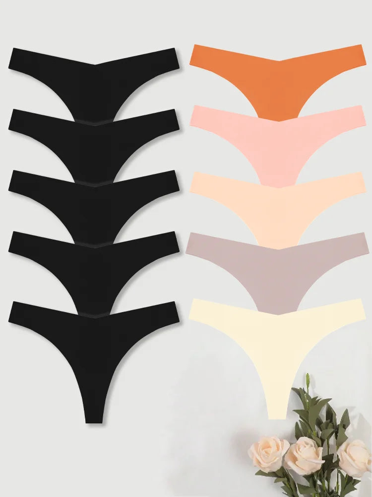 10PCS Seamless Ice Silk G-String Panties for Women