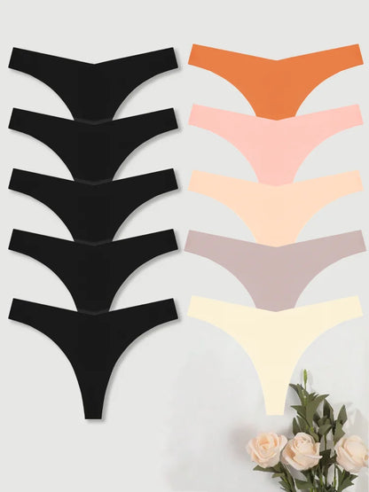 10PCS Seamless Ice Silk G-String Panties for Women