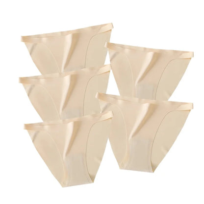 5Pcs/Set Women Seamless Briefs Ice Silk Panties Sexy Low Waist Underwear Female Underpants Solid Color Lingerie M-XL