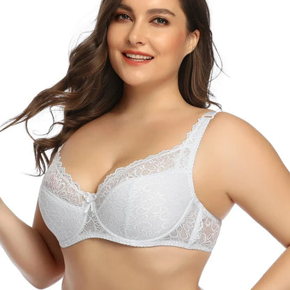 Plain Lace Bra for Woman Plus Size Bra with Wire no Foam Full Cup Lingerie 34E 36E 38D 38E 40D 40E 42D 42E 44E 46E 48E-6003