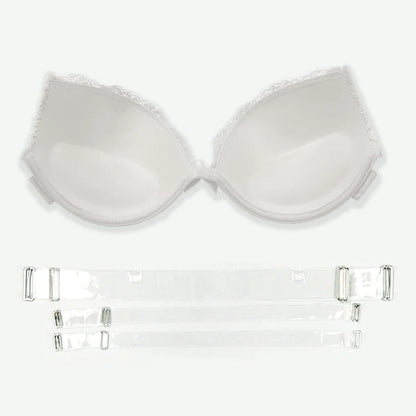 BEAUWEAR Floral Lace Bra for Woman Padded Bra Push Up Strapless Bras with Transparent Straps 34B 34C 36B 36C 38B 38C-3094