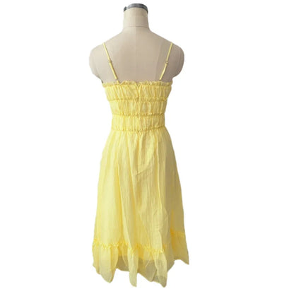 Foridol Spaghetti Strap White Sundress Flounced Edge Women&