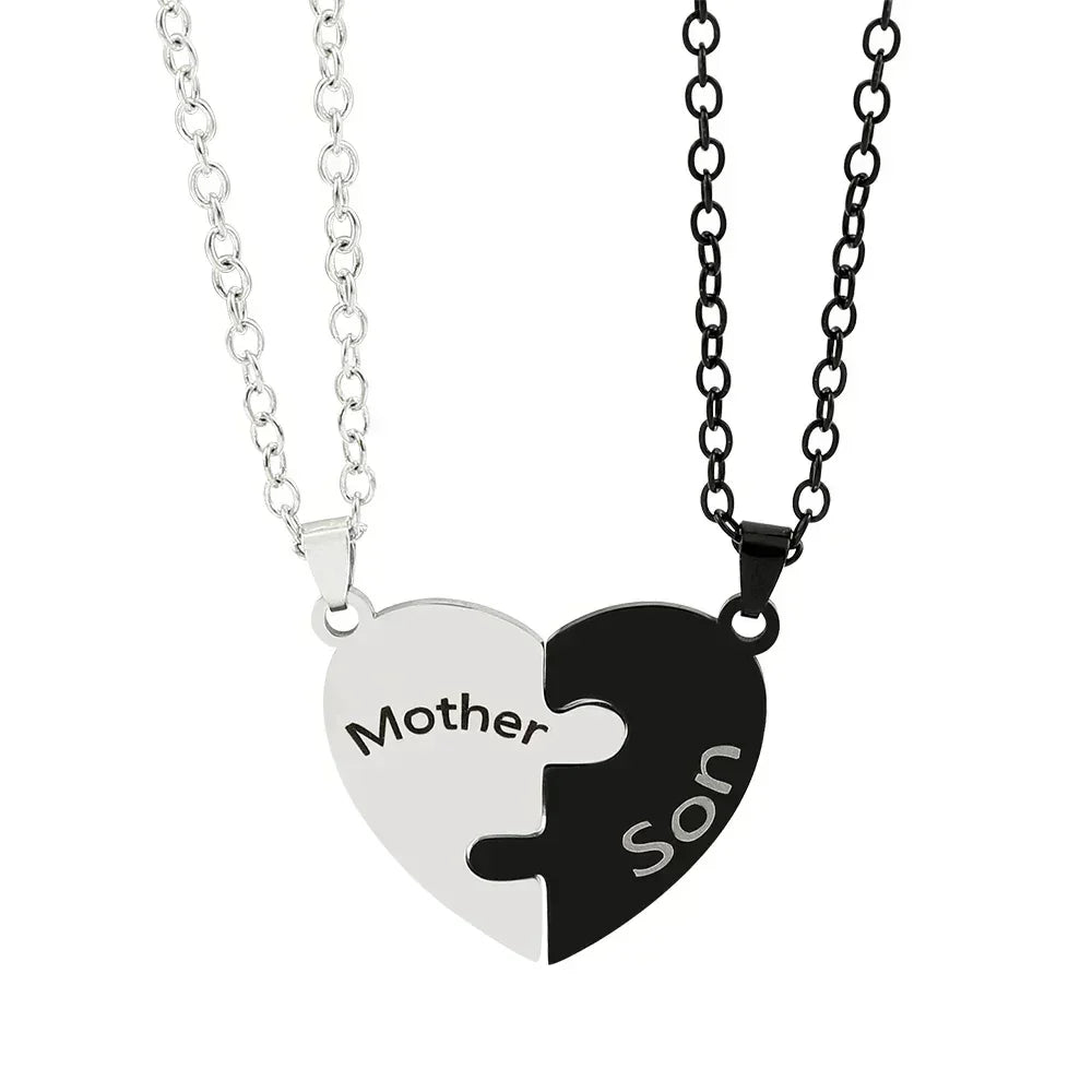 Father Mom Son Daughter Family Necklace Love Heart Puzzle Pendant Necklace Stainless Steel Jewelry for Women Mother&