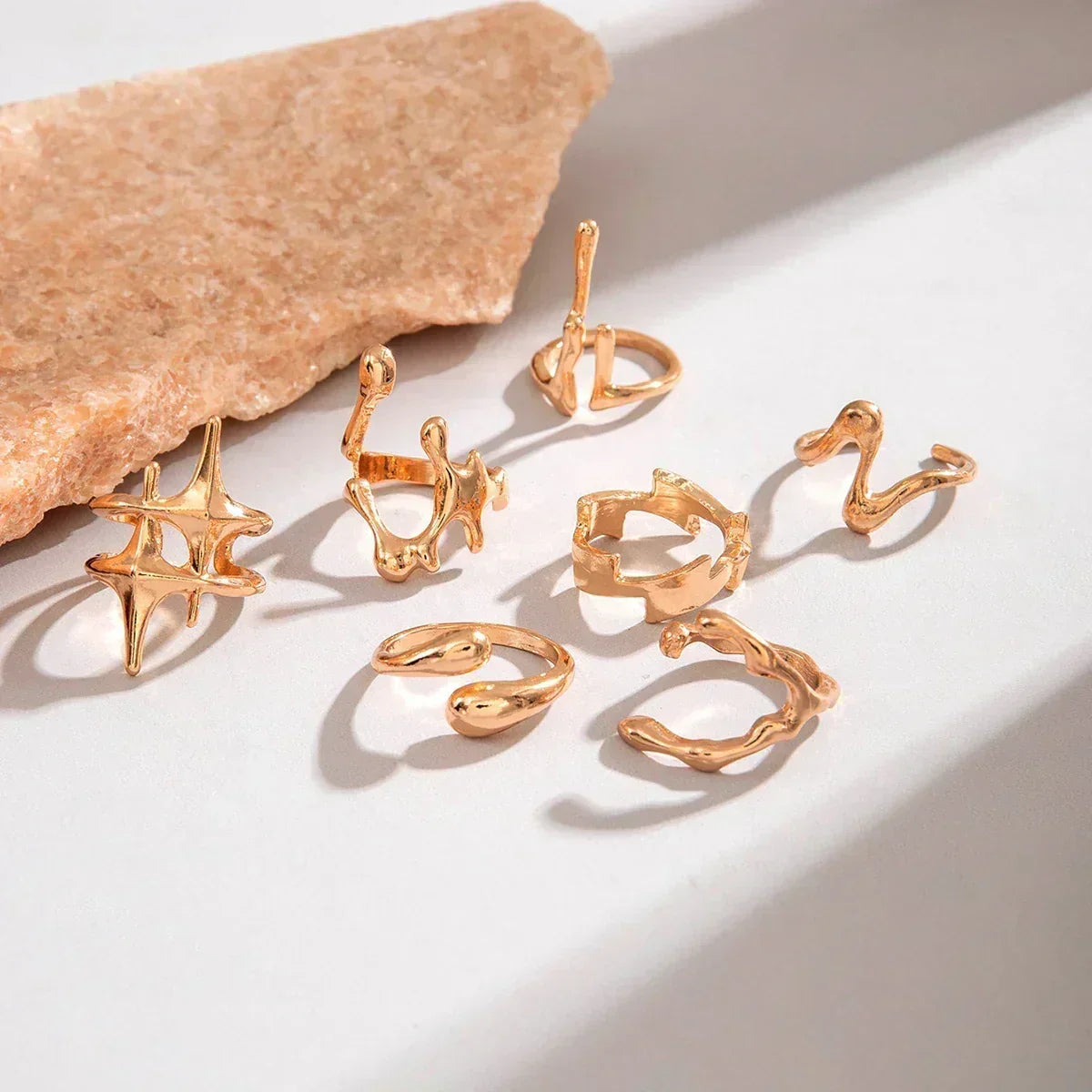 Docona Fashion Elegant Stacking Gold Colour Rings Geometric Design Ring Set Accessories Daily Festival Party Gifts 27910