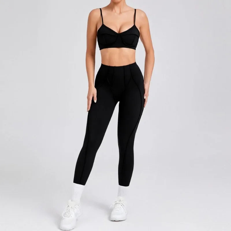 2-Piece Yoga Set – Open Back Sports Bra &amp; High Waist Shorts