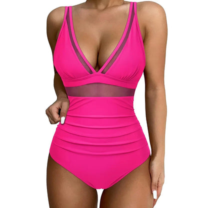 2024 Sexy One Piece Swimsuit Women Mesh Strappy Plunge Swimwear Tummy Control Bathing Suits Beach Wear Monokini Swimming Suit