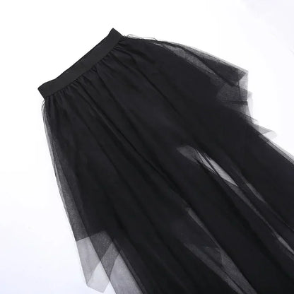 Casual Skirts Punk Sexy Net Yarn High-Waisted Irregular Skirt for Women Summer New European and American Gothic Style Versatile