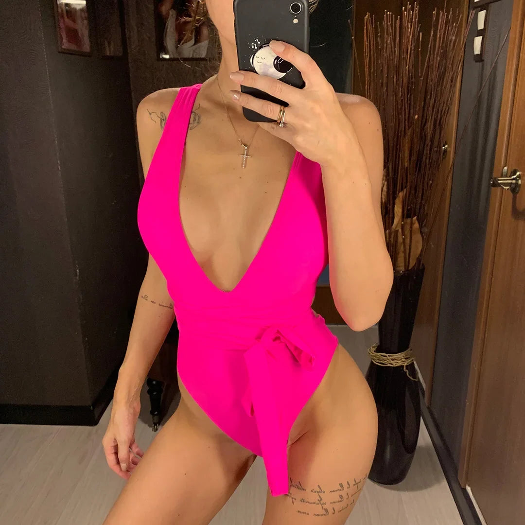 Long Strap Wrap Around Swim Suit For Women Swimwear One Piece Swimsuit Female Bather Snake Print Bathing Suit Beach V852