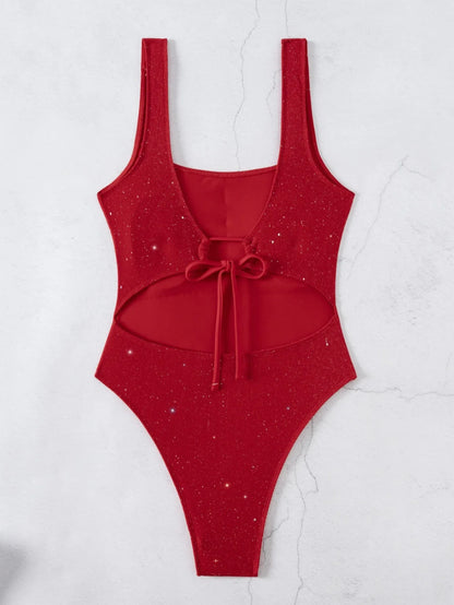 DEKA  Summer Solid Sexy Backless Shiny Swimsuit Women One Piece Swimwear Beach Wear Slimming Bathing Suit