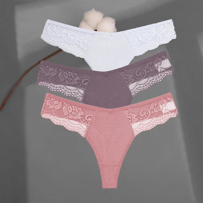 Soft Cotton Thong Panties Set — Lace G-String Underwear for Women