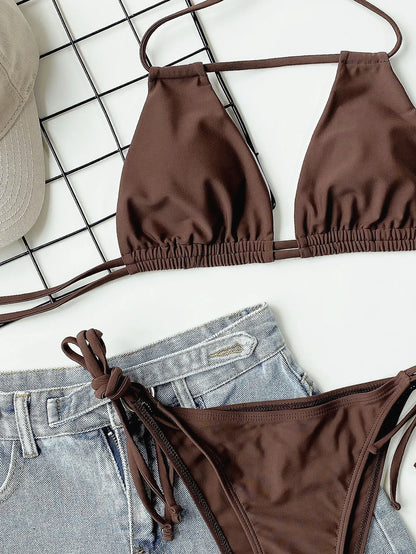 DEKA High Neck Bikinis High Waisted Hollow Out Bikini Sets 2 Piece Swimsuit Women Halter Neck Bathing Suits