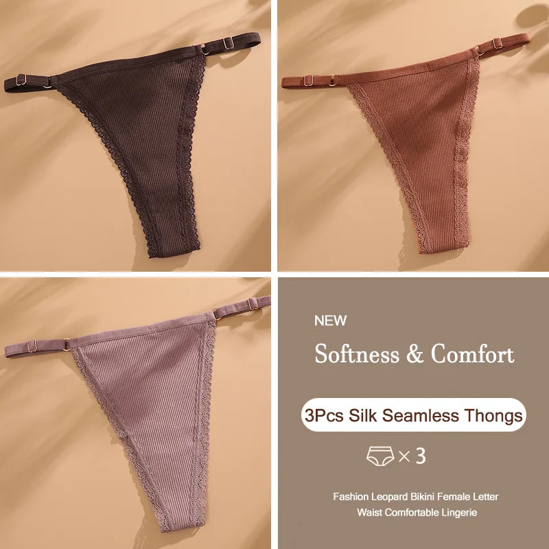 3-Piece Cotton G-String Thong Set for Women