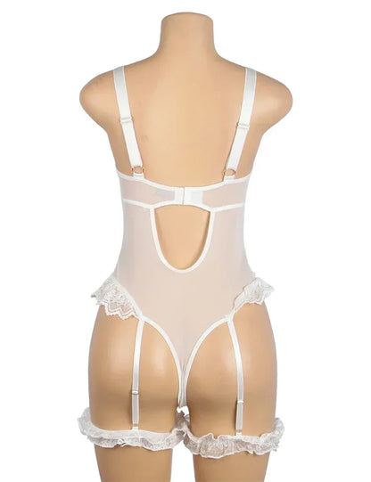 Comeondear Suspenders Women Teddy Leotard Sexy Plus Size Rompers Lingerie Underwire Lace Garter Bodysuits Slim Jumpsuit Pajamas