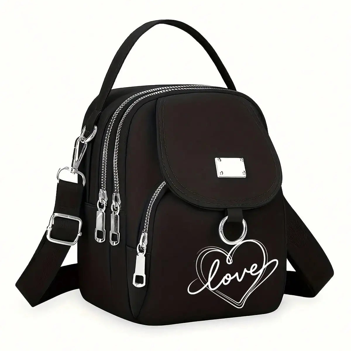 Heart Love Print Shoulder Bag - Compact Crossbody With Adjustable Strap And Ample Capacity