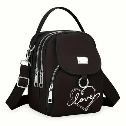Heart Love Print Shoulder Bag - Compact Crossbody With Adjustable Strap And Ample Capacity