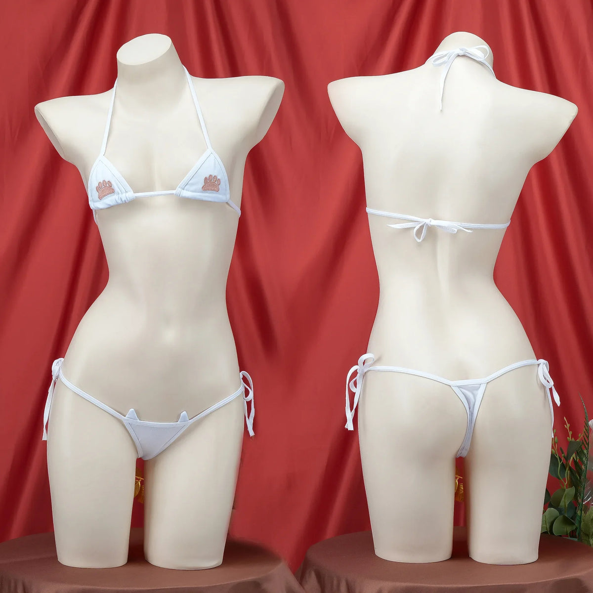 Japanese Kawaii Sexy Lingerie Women Bikini Set Cat Claw Printed Three Point Micro Bra and Panties Mini Swimsuit Bathing Suit