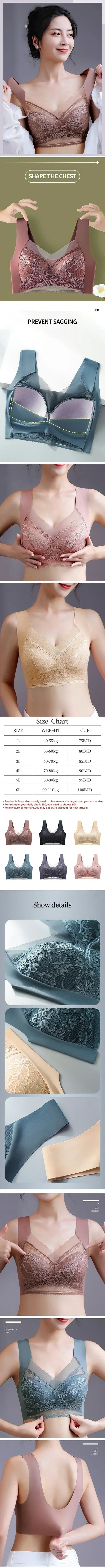 FallSweet 3PCS Lace Push Up Bras for Women Sexy Wireless Bra Ice Silk Deep V Bralette Tops Female Lingerie Mom&