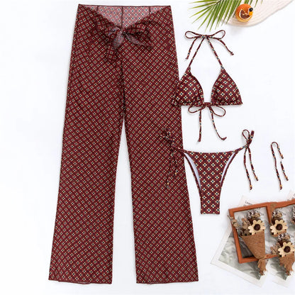 Floral Print 3 Piece Micro Thong Bikini Set Swimwear with Trousers Sexy Swimsuit Woman 2026 Bikinis Mujer Beachwear Bathing Suit