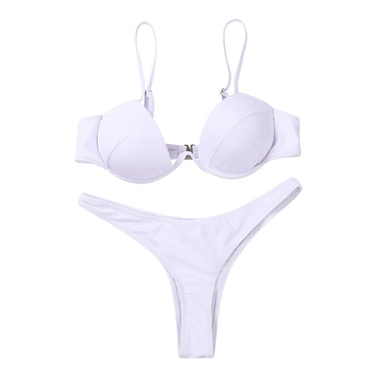 Women Push Up Two Piece Bikini Swimsuits Solid Color Bra Padded Swimwear Bathing Suit