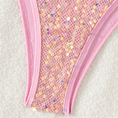 Pink Mesh Sequin Halter String Triangle Bikini Damen Micro Thong Sexy Swimsuit Women 2026 Bathing Suits Swimwear Bikinis Sets