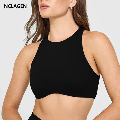 NCLAGEN Softmotion High Neck Sports Bra Push-up High Suport Gym Tank Top Fitness Pilates Running Sports Underwear Workout Yoga